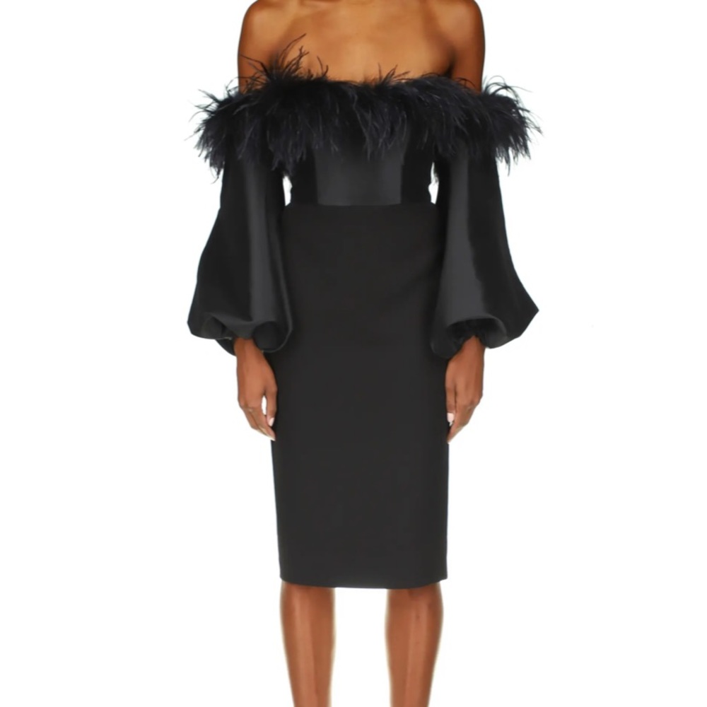 Badgley Mischka feather cocktail dress